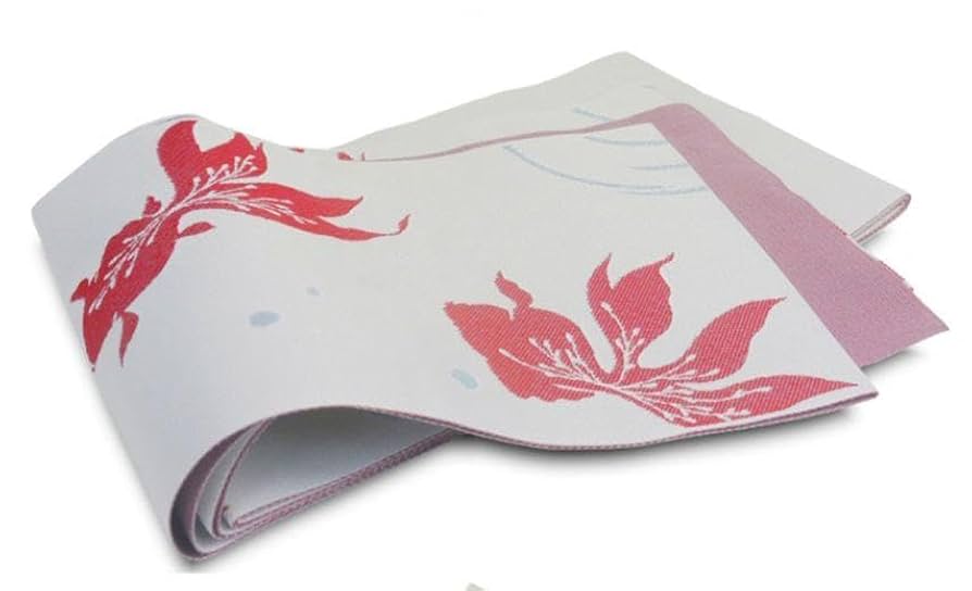 お任せ白系半幅帯つき◆★◆高級変わり織り浴衣★優美な金魚柄★赤紅色 お任せ白半幅帯つき◇◇☆高級変わり織り浴衣☆優美な